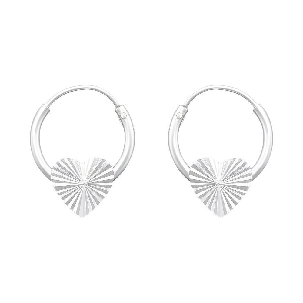 Sterling Silver Heart Hoop Earrings 12mm Sunburst Detail